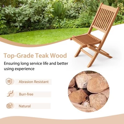 Tangkula Set Of 2 Teak Wood Outdoor Chair Folding Portable Patio Chair W/ Slatted Seat & Back 7 Tangkula Set Of 2 Teak Wood Outdoor Chair Folding Portable Patio Chair W/ Slatted Seat & Back - Image 5