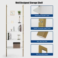 Tangkula 2PCS 5-Tier Ladder Shelf Wood Wall Mounted Display Bookshelf Metal Frame -Tangkula GUEST 4a128eda 841c 49fd b486 980b67bccf56