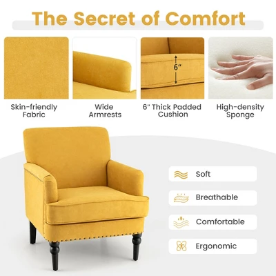 Tangkula Set Of 2 Modern Accent Chair Upholstered Sofa Chair W/ Rubber Wood Legs Yellow 8 Tangkula Set Of 2 Modern Accent Chair Upholstered Sofa Chair W/ Rubber Wood Legs Yellow - Image 6