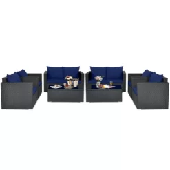 Tangkula Set Of 8 Patio Rattan Conversation Furniture Set Outdoor Wicker Sofa Set With Padded Cushion & Tempered Glass Coffee Table Navy 9 Tangkula Set Of 8 Patio Rattan Conversation Furniture Set Outdoor Wicker Sofa Set With Padded Cushion & Tempered Glass Coffee Table Navy -Tangkula GUEST 4a27d27a c802 477f b715 3178f304c027