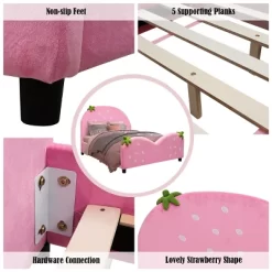Tangkula Pink Kids Upholstered Twin Bed Toddler Bed With Adjustable Non-slip Feet 10 Tangkula Pink Kids Upholstered Twin Bed Toddler Bed With Adjustable Non-slip Feet -Tangkula GUEST 4a306033 1105 45bf 9765 75744a225ac1