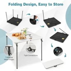Tangkula Folding Camping Table Portable Picnic Table With All-Weather HDPE Tabletop Metal Frame & Carry Straps White/Gray -Tangkula GUEST 4a362530 2ad1 4d1d 96cc ecf5c2264434