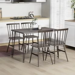 Tangkula 5PCS Dining Table Set For 4 Rectangular Kitchen Table & 4 Chairs W/ Metal Frame Grey Oak