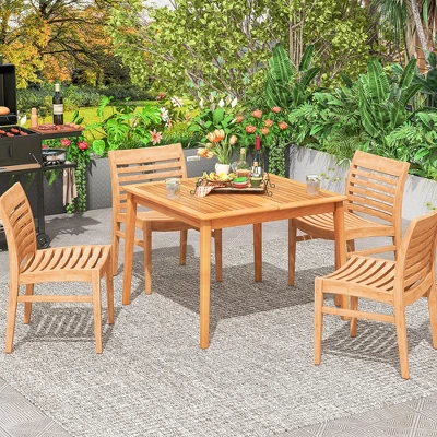 Tangkula 39" 4-Person Outdoor Acacia Wood Dining Table W/ 1.96" Umbrella Hole For Porch 5 Tangkula 39" 4-Person Outdoor Acacia Wood Dining Table W/ 1.96" Umbrella Hole For Porch - Image 3