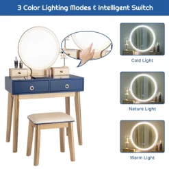 Tangkula Vanity Table Set 3 Color LED Light Touch Screen Mirror W/ Stool Black/Navy -Tangkula GUEST 4ab4f4b6 0729 43ba 8b3d 0265d4c3bfc5