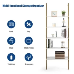 Tangkula 2PCS 5-Tier Ladder Shelf Wood Wall Mounted Display Bookshelf Metal Frame -Tangkula GUEST 4aca6ce1 2013 4874 b559 295a4329009d