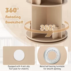 Tangkula Kids Rotating Bookshelf Round Spinning Corner Bookcase W/Bear Baffles Coffee -Tangkula GUEST 4acd9b42 ff62 4dfe 9104 dbfa35c73dd0