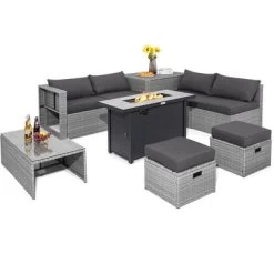 Tangkula 9 PCS Patio Furniture Set With 42" 60,000 BTU Fire Pit Outdoor Space-Saving Sectional Sofa Set With Storage Box Black/Gray/Navy/Red/Turquoise/Off White 27 Tangkula 9 PCS Patio Furniture Set With 42" 60,000 BTU Fire Pit Outdoor Space-Saving Sectional Sofa Set With Storage Box Black/Gray/Navy/Red/Turquoise/Off White -Tangkula GUEST 4af6c24a fccf 4990 bd6d 25765d02396d