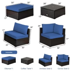 Tangkula 6PCS Patio Rattan Furniture Set Outdoor Sectional Sofa Set W/Coffee Table & Ottoman Black/Navy/Turquoise/Red/Brown -Tangkula GUEST 4b20de97 dbfe 4099 8acf 81a63bf31401