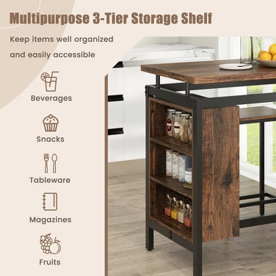 Tangkula 3-Piece Dining Table Set Bistro Table & 2 Bar Stools W/ 3-Tier Storage Shelf 6 Tangkula 3-Piece Dining Table Set Bistro Table & 2 Bar Stools W/ 3-Tier Storage Shelf - Image 4