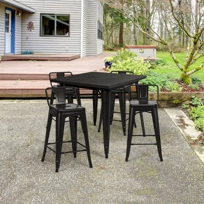 Tangkula Set Of 4 Metal Bar Stools 24" Industrial Chair Low Back Black 4 Tangkula Set Of 4 Metal Bar Stools 24" Industrial Chair Low Back Black - Image 2