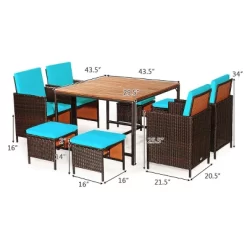 Tangkula 9 PCS Outdoor Patio Dining Set Conversation Furniture W/ Removable Cushions Turquoise -Tangkula GUEST 4b53e077 4732 4970 a64c f20088f504bb