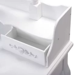 Tangkula Oval Mirror 4 Drawer Vanity Mirror Makeup Table W/ Cushioned Stool White -Tangkula GUEST 4b84df7c a88d 451d af3b c5ed6c3a7075