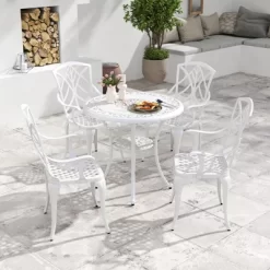 Tangkula Patio Cast Aluminum Dining Table 31.5” Outdoor Bistro Table W/ Umbrella Hole All-Weather Classic Round Dining Table -Tangkula GUEST 4b988170 0536 4593 92cb 3fbec371ce90