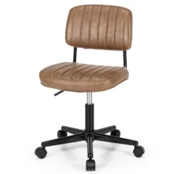 Tangkula Leisure Office Chair Mid-back Swivel Task Chair PU Leather Adjustable Armless Chair Retro Design Black / Brown -Tangkula GUEST 4bc15a7c 17fc 4e4f b22e 9c78ad923b98