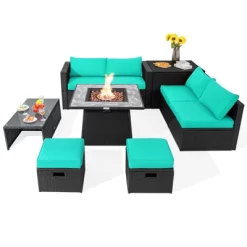 Tangkula 9 Pieces Outdoor PE Rattan Wicker Sectional Sofa With 35" Gas Fire Pit Table Space-Saving Patio Conversation Set With Storage Box Black/Grey/Navy/Red/Turquoise/Off White -Tangkula GUEST 4c2f8178 89ff 488d 9c04 2b81c2fd5ecd