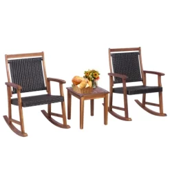 Tangkula 3 PCS Patio Rattan Bistro Set Outdoor Rocking Chairs & Table Set Rustic Brown -Tangkula GUEST 4c368ae1 484e 4008 9a5d d6f71fabf6dd