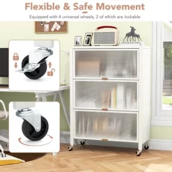 Tangkula 4-Tier Kitchen Bakers Rack Microwave Stand W/ Flip Doors Universal Wheels White -Tangkula GUEST 4c418dfe 8c91 4fc1 9b43 0eb81b13bd65