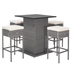 Tangkula 5PCS Wicker Bar Table Set W/ Hidden Storage Shelves Bar Table Stools Patio -Tangkula GUEST 4c4927b0 ccc1 41c9 aadb d1726779fae5
