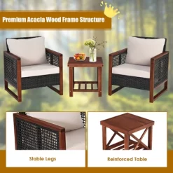 Tangkula 3PCS Rattan Wicker Patio Conversation Set Outdoor Furniture Set W/ Cushion -Tangkula GUEST 4c5bf753 f2c3 424c b968 f411863a14cc