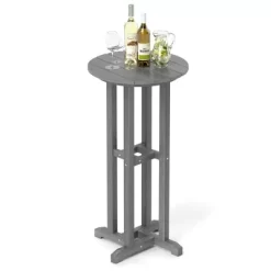 Tangkula 21.5" Round Bar Table Patio HDPE Bar Height Dining Table W/ Slatted Tabletop -Tangkula GUEST 4d13de16 8fb6 40b8 9156 6118be835654