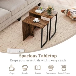 Tangkula Nesting Coffee Table Set Of 2 Modern Accent Sofa Side Tables W/ Faux Wood Top & Heavy Duty Metal Frame -Tangkula GUEST 4d34f2d8 7567 4ed3 bd09 8408933bb5b0
