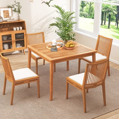 Tangkula 39" 4-Person Outdoor Acacia Wood Dining Table W/ 1.96" Umbrella Hole For Porch 4 Tangkula 39" 4-Person Outdoor Acacia Wood Dining Table W/ 1.96" Umbrella Hole For Porch - Image 2