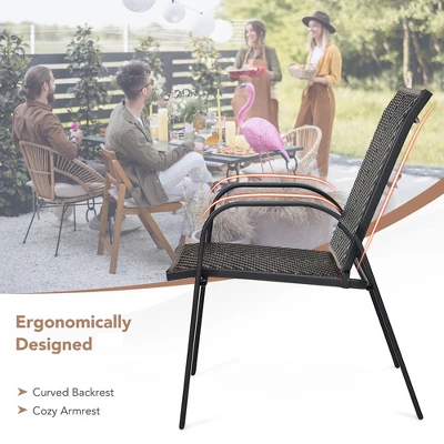 Tangkula 6PCS Outdoor PE Wicker Stacking Dining Chairs Patio Arm Chairs 7 Tangkula 6PCS Outdoor PE Wicker Stacking Dining Chairs Patio Arm Chairs - Image 5