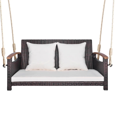 Tangkula 2-seater Hanging Swing Porch Swing PE Wicker Swing Outdoor Hanging Swing Garden Poolside 12 Tangkula 2-seater Hanging Swing Porch Swing PE Wicker Swing Outdoor Hanging Swing Garden Poolside - Image 10