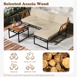 Tangkula Set Of 3 L-Shaped Outdoor Furniture Set Acacia Wood Patio Sectional Cushioned Conversation Sofa With Square Coffee Table -Tangkula GUEST 4ddd2bfa 66f9 4dae a409 b60ea9e21729