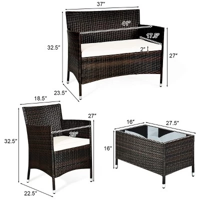 Tangkula 4-Piece Patio Rattan Wicker Conversation Furniture Set Sofa Chair Table Set 3 Tangkula 4-Piece Patio Rattan Wicker Conversation Furniture Set Sofa Chair Table Set