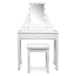 Tangkula Make-Up Vanity Table Dresser Set W/LED Light & Padded Stool -Tangkula GUEST 4e1e7f15 03ed 4f74 95f1 92b83b6326c7