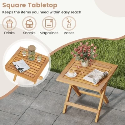 Tangkula Outdoor Folding Side Table Acacia Wood End Table Square Patio Bistro Table 8 Tangkula Outdoor Folding Side Table Acacia Wood End Table Square Patio Bistro Table - Image 6