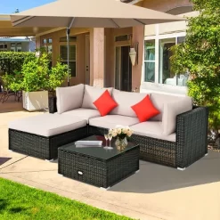 Tangkula 5 PCS Patio Rattan Furniture Set Wicker Table Sofa Garden Outdoor W/ Cushion Black -Tangkula GUEST 4e5a0687 5e03 49eb b8f6 49c785c01998