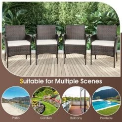 Tangkula 5 PCS Patio Dining Set Acacia Wood Table W/ 1.9" Umbrella Hole Cushioned Chairs -Tangkula GUEST 4ed32b75 5a96 4141 885f 593be954a286