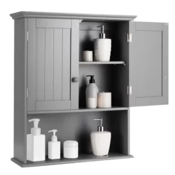 Tangkula Wall Mounted Bathroom Cabinet Medicine Cabinet Storage Organizer With 2 Doors & Adjustable Shelf Grey/White -Tangkula GUEST 4eda063a 6104 43ca 8fc0 968fd1059f61