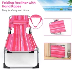 Tangkula Set Of 2 Lounge Chair Beach Chair W/ Face Arm Hole Detachable Pillow Adjustable Backrest Side Pocket Outdoor Chaise Sunbathing Chair Hot Pink -Tangkula GUEST 4ef5e133 3e23 4c5f b8bf fde1a90f1387