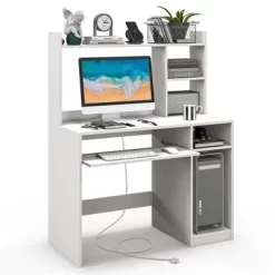 Tangkula Computer Desk W/ Charging Station 43.5” Gaming Table Workstation W/ Keyboard Tray CPU Stand & Storage Shelves White/Black 22 Tangkula Computer Desk W/ Charging Station 43.5” Gaming Table Workstation W/ Keyboard Tray CPU Stand & Storage Shelves White/Black -Tangkula GUEST 4f4ff69a 9989 41eb be81 8d8c6784d63f