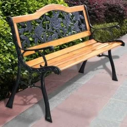 Tangkula Garden Cast Iron Bench Porch Path Loveseat Hardwood Chair For Patio Park -Tangkula GUEST 4f72163b 1dbe 479b 976b 2633fecd6386