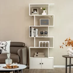 Tangkula 2PCS 6-tier Geometric Bookcase S-shaped Z-shelf Bookshelf Cabinet W/ Doors White 12 Tangkula 2PCS 6-tier Geometric Bookcase S-shaped Z-shelf Bookshelf Cabinet W/ Doors White -Tangkula GUEST 4f725396 b0a7 43f8 82d8 1c0281335562