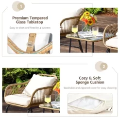 Tangkula 3PCS Patio Rattan Furniture Set Outdoor Bistro Set W/Washable Cushion Conversation Set W/2 Armchairs For Backyard White -Tangkula GUEST 4f7a3bd3 42b0 4ed6 9774 0421fec87073