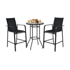 Tangkula 3 PCS Patio Bistro Set Outdoor Table & Chairs Set W/Tempered Glass Top Black -Tangkula GUEST 4fa39197 d19d 4b32 ab10 cb5aeb4e05dd