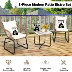 Tangkula 3PCS Patio Rattan Furniture Set Outdoor Bistro Set W/Washable Cushion Conversation Set W/2 Armchairs For Backyard White -Tangkula GUEST 4fa4f8a3 f612 4ca0 9a40 ae676b111c3e