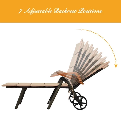 Tangkula Outdoor Rattan Wicker Lounge Chair Folding Patio Chaise W/ Wheels & Cushion 6 Tangkula Outdoor Rattan Wicker Lounge Chair Folding Patio Chaise W/ Wheels & Cushion - Image 4
