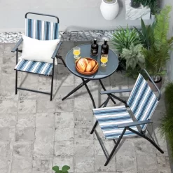 Tangkula 3 Pieces Patio Folding Chair Set W/ 2 Chairs & Glass Round Coffee Table Porch Deck Backyard -Tangkula GUEST 4ff58da4 0b0e 4b6f 9635 dcf333135f59