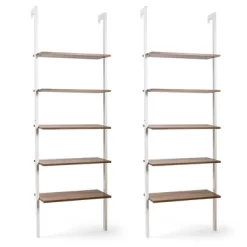 Tangkula 2PCS 5-Tier Ladder Shelf Wood Wall Mounted Display Bookshelf Metal Frame -Tangkula GUEST 505a0fa2 1416 4eb7 a4eb 6d7c4d31af92