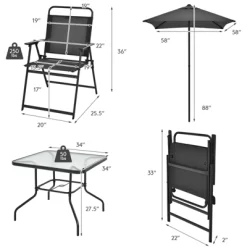 Tangkula 6-Piece Patio Dinning Sets Garden Table Set Outdoor Folding Chairs & Glass Table Set W/ Umbrella Grey -Tangkula GUEST 50763ace fda3 4bc2 a7c9 914a88e714b7