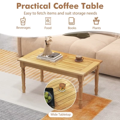 Tangkula Patio Coffee Table W/ Solid Teak Wood Structure Slatted Tabletop For Backyard 9 Tangkula Patio Coffee Table W/ Solid Teak Wood Structure Slatted Tabletop For Backyard - Image 7