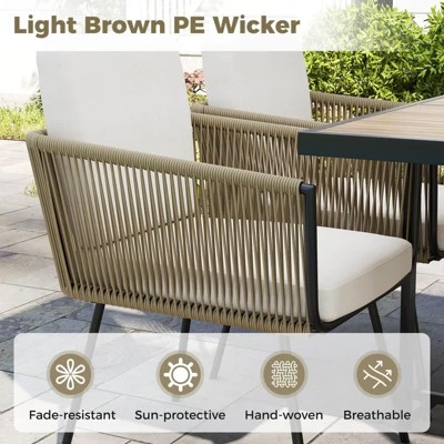 Tangkula Set Of 5 Patio Dining Set Outdoor Square Table And Chairs W/ Acacia Wood Tabletop PE Wicker Armrests And Cushions Patio Furniture Set 3 Tangkula Set Of 5 Patio Dining Set Outdoor Square Table And Chairs W/ Acacia Wood Tabletop PE Wicker Armrests And Cushions Patio Furniture Set