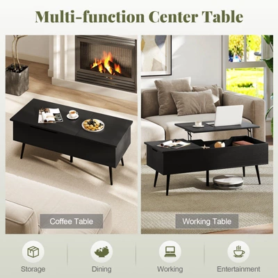 Tangkula Lift Top Coffee Table W/ Split Top & 2 Hidden Compartments Tapered Metal Legs 7 Tangkula Lift Top Coffee Table W/ Split Top & 2 Hidden Compartments Tapered Metal Legs - Image 5